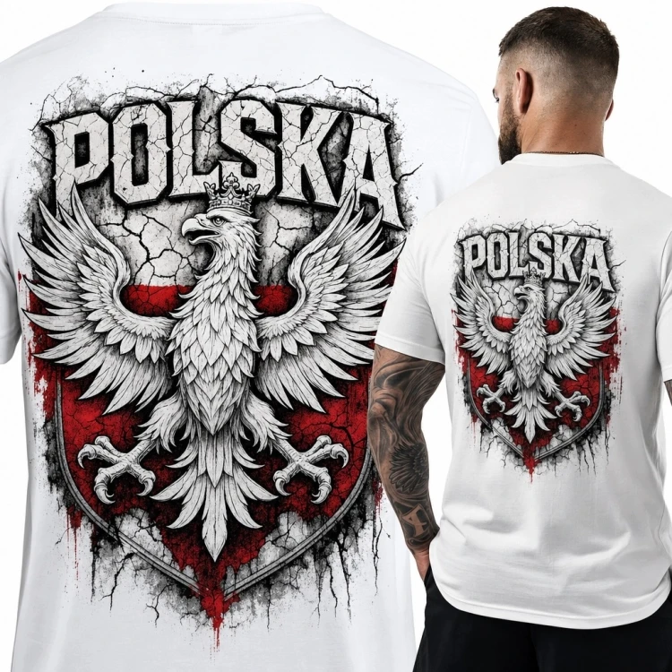 Koszulka męska patriotyczna z orłem i napisem „Polska” - duży nadruk na plecach