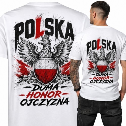 Koszulka męska patriotyczna z koronowanym orłem „Polska” - „Duma Honor Ojczyzna”