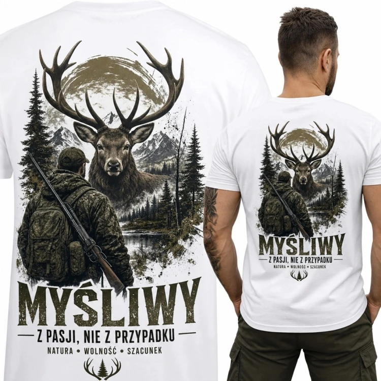 Koszulka męska dla myśliwego „Myśliwy - z pasji, nie z przypadku”