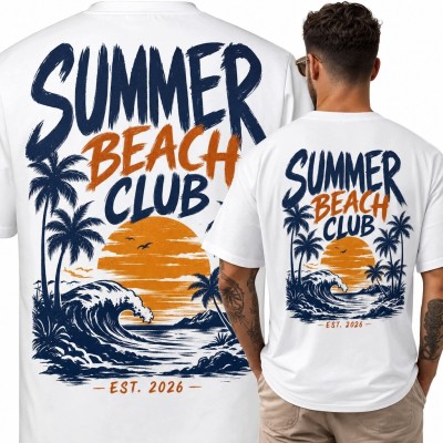 Koszulka męska z motywem plaży „Summer Beach Club” - retro surf