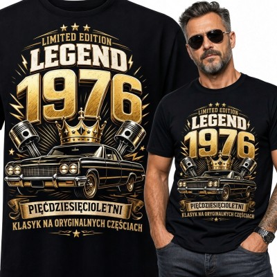Koszulka męska na 50 urodziny „Legend 1976” - klasyczny samochód