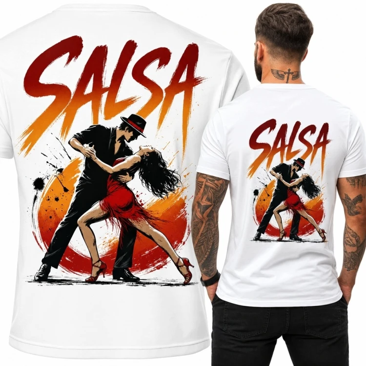 Koszulka męska z nadrukiem na plecach „Salsa” - tańcząca para