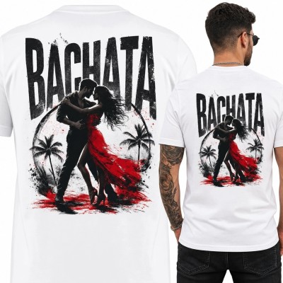 Koszulka męska z tańczącą parą „Bachata” - duży nadruk na plecach