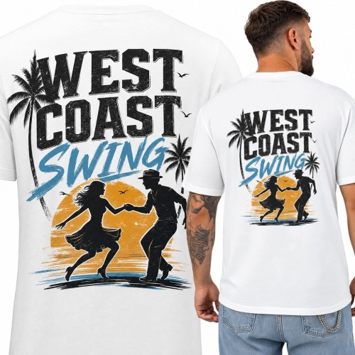 Koszulka męska „West Coast Swing” z tańczącą parą - nadmorski motyw retro