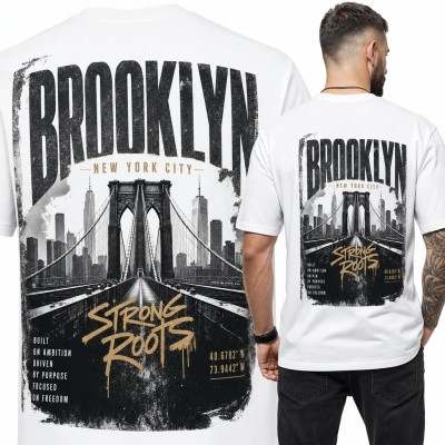 Koszulka męska z Brooklyn Bridge i napisem „Brooklyn” - nadruk na plecach