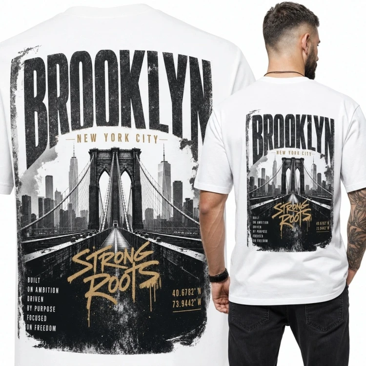 Koszulka męska z Brooklyn Bridge i napisem „Brooklyn” - nadruk na plecach