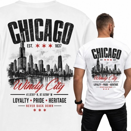 Koszulka męska z panoramą miasta „Chicago” - „Windy City”