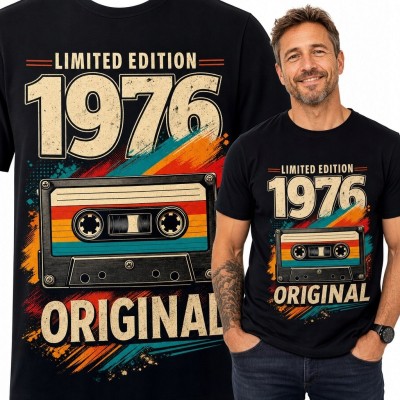 Koszulka męska „1976 Original” z kasetą retro na 50 urodziny