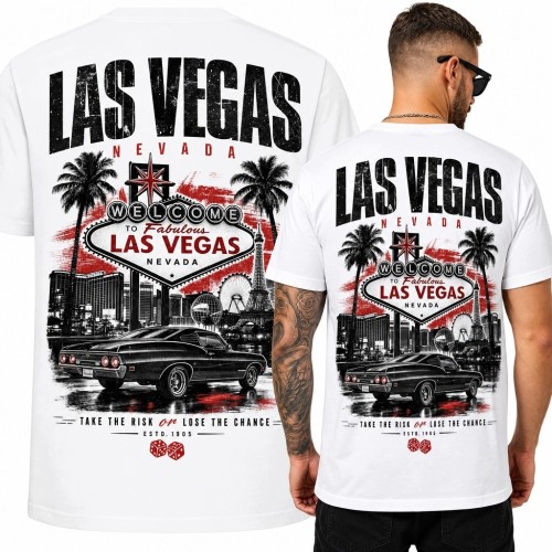Koszulka męska z klasycznym autem „Las Vegas” - nadruk na plecach