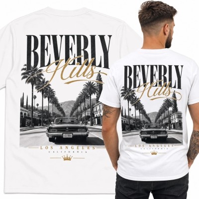 Koszulka męska „Beverly Hills” - klasyczny samochód na alei palmowej
