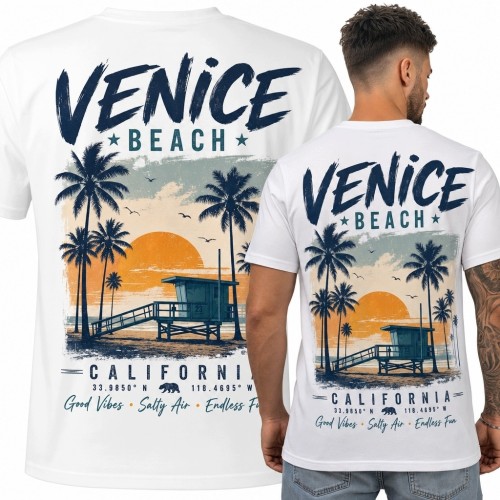 Koszulka męska z nadrukiem „Venice Beach” - California w stylu retro