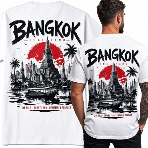 Koszulka męska „Bangkok” z panoramą Tajlandii - duży nadruk na plecach