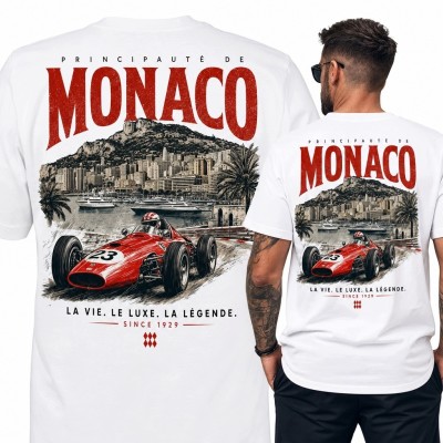 Koszulka męska z bolidem wyścigowym „Monaco” - retro motorsport