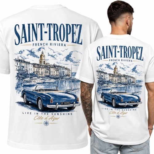 Koszulka męska z kabrioletem „Saint-Tropez” - retro Riwiera Francuska
