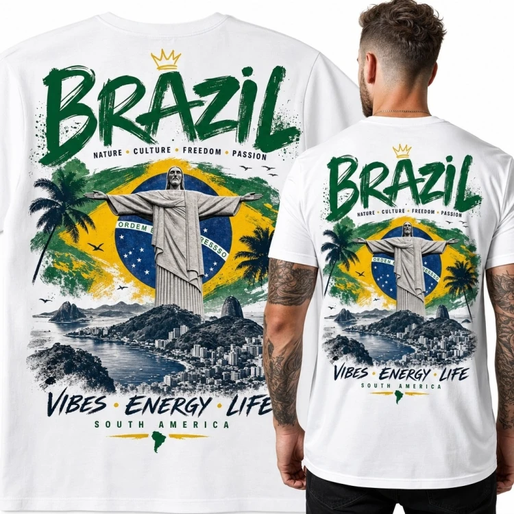 Koszulka męska z Rio de Janeiro i napisem „Brazil” - duży nadruk na plecach