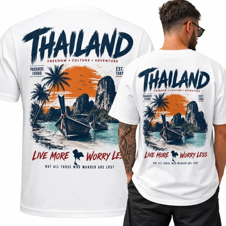 Koszulka męska z motywem Tajlandii „Thailand” - tropikalny nadruk na plecach