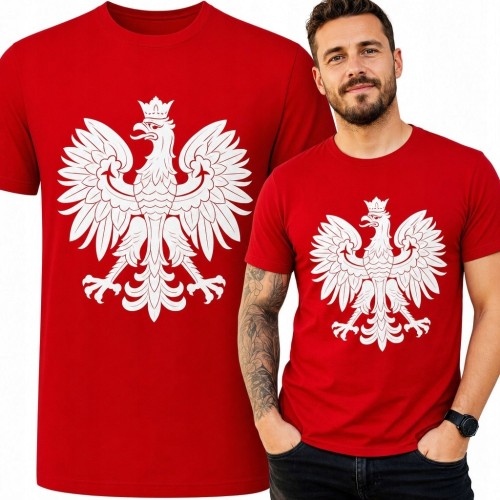Koszulka męska patriotyczna z białym ukoronowanym orłem - biało-czerwony motyw