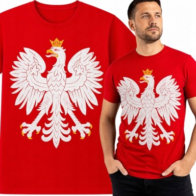 Koszulka męska z dużym Orłem Białym na czerwonym tle