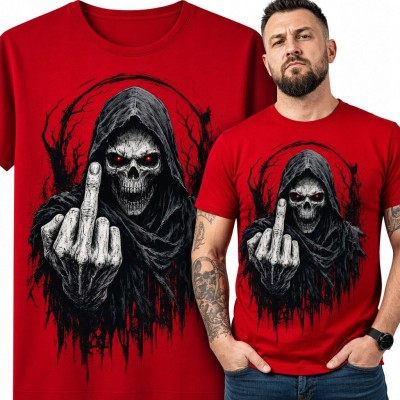 Koszulka męska z kościotrupem pokazującym środkowy palec - mroczny horror
