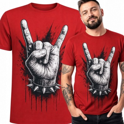 Koszulka męska z gestem rogów - rockowy nadruk grunge