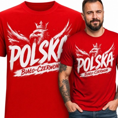 Koszulka męska patriotyczna z orłem „Polska - Biało-czerwoni”