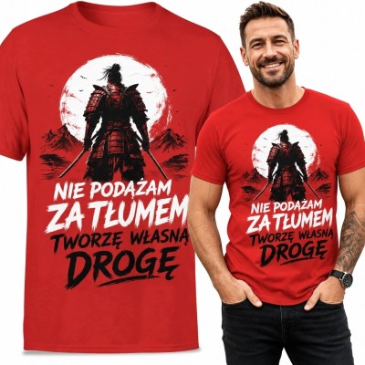 Koszulka męska z samurajem - „Nie podążam za tłumem, tworzę własną drogę”