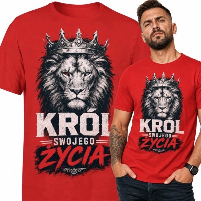 Koszulka męska z lwem w koronie „Król swojego życia”