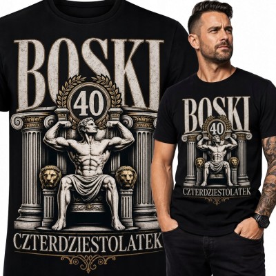 Koszulka męska „Boski 40 czterdziestolatek” na 40 urodziny - antyczny heros