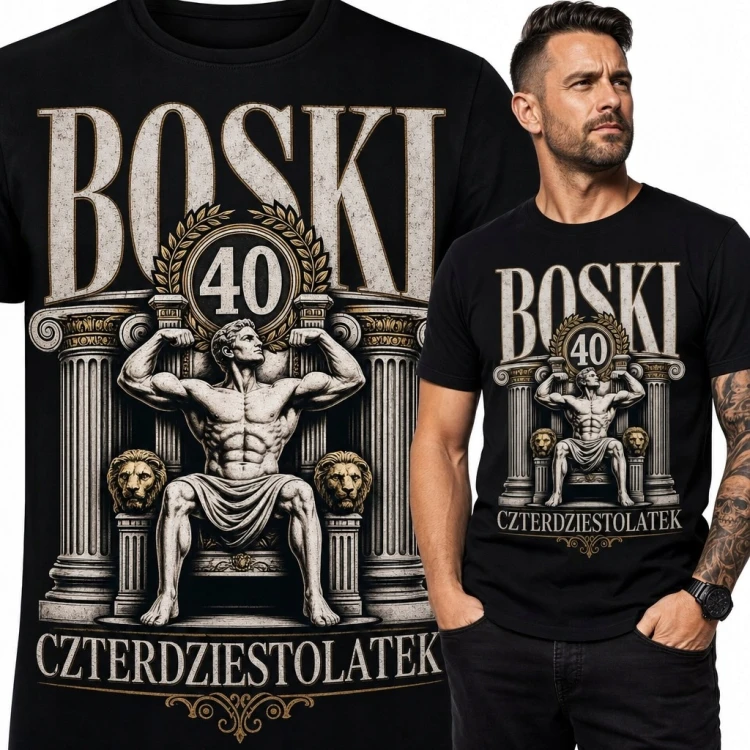 Koszulka męska „Boski 40 czterdziestolatek” na 40 urodziny - antyczny heros
