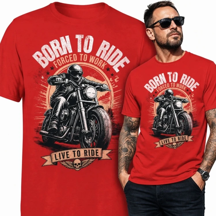 Koszulka męska dla motocyklisty „Born to Ride” - motyw retro