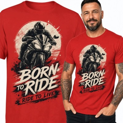 Koszulka męska dla motocyklisty „Born to Ride” - sportowy motocykl