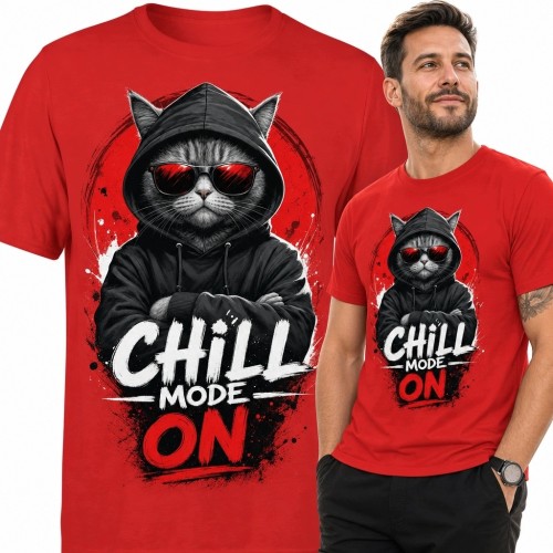 Koszulka męska z kotem w kapturze „Chill Mode On” - miejski styl