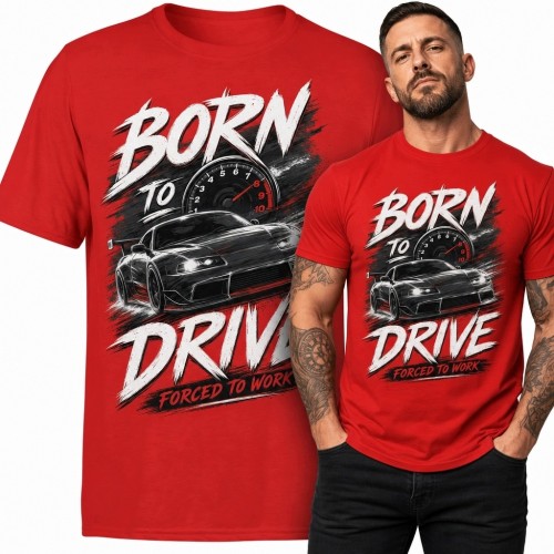Koszulka męska z autem „Born to Drive - Forced to Work”