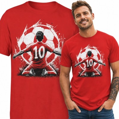 Koszulka męska z piłkarzem „10” i piłką nożną - sportowy nadruk