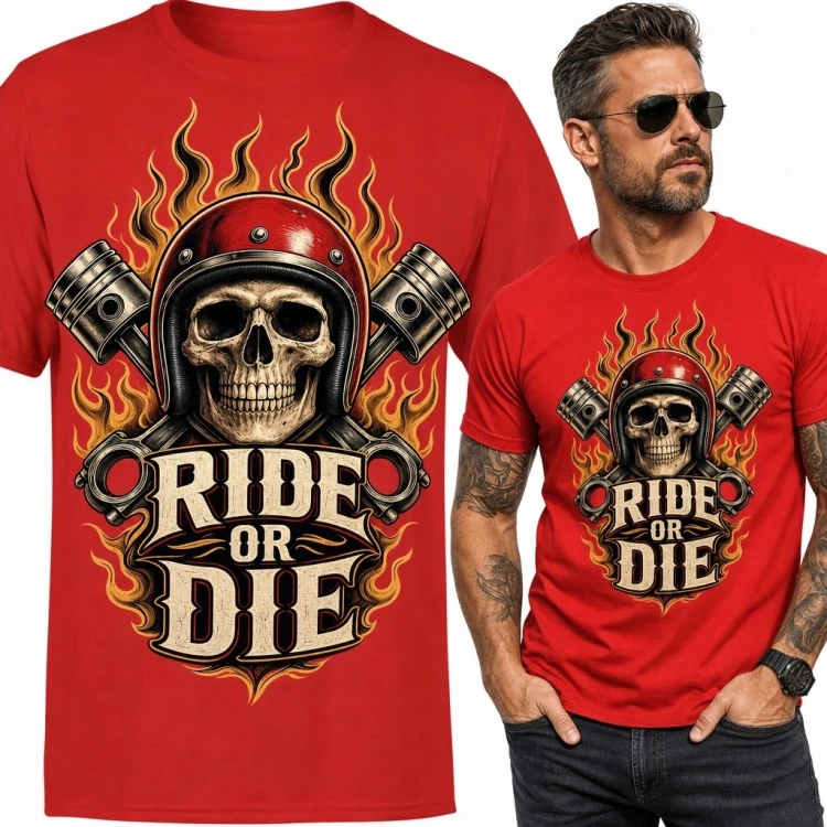 Koszulka męska motocyklowa z czaszką „Ride or Die” - styl biker