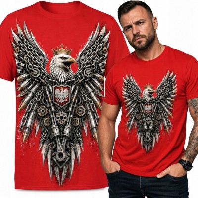 Koszulka męska z mechanicznym polskim orłem i godłem - patriotyczny wzór
