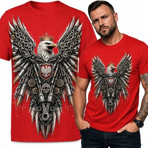 Koszulka męska z mechanicznym polskim orłem i godłem - patriotyczny wzór
