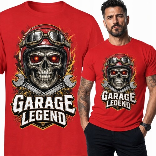 Koszulka męska dla mechanika z czaszką „Garage Legend” - motyw garażowy