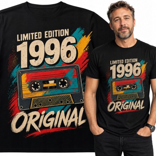 Koszulka męska z kasetą retro i napisem „1996” na 30 urodziny