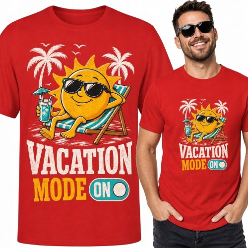 Koszulka męska z wakacyjnym słońcem „Vacation Mode On” - plażowy relaks