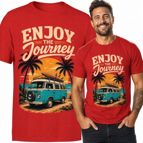 Koszulka męska z kamperem retro „Enjoy the Journey” - wakacje i surfing