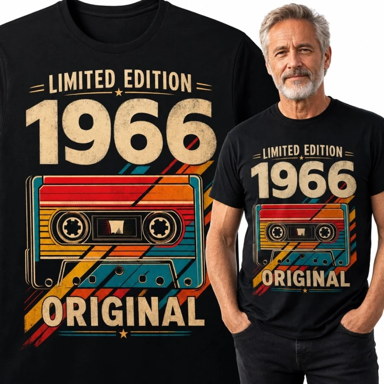 Koszulka męska „1966” na 60 urodziny - kaseta retro