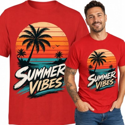 Koszulka męska „Summer Vibes” - palmy i zachód słońca
