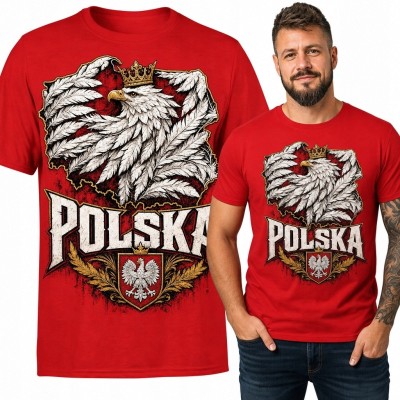 Koszulka męska z koronowanym orłem, godłem i napisem „Polska” - wzór patriotyczny