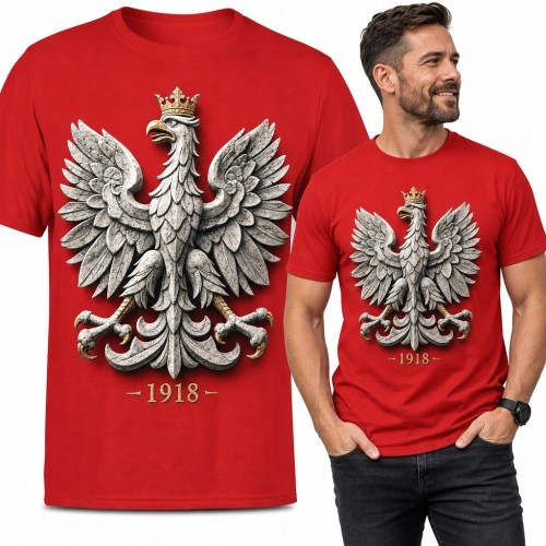 Koszulka męska z ukoronowanym białym orłem i napisem „1918” - patriotyczny motyw historyczny