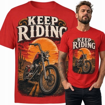 Koszulka męska z chopperem „Keep Riding” - motocyklowy wzór retro