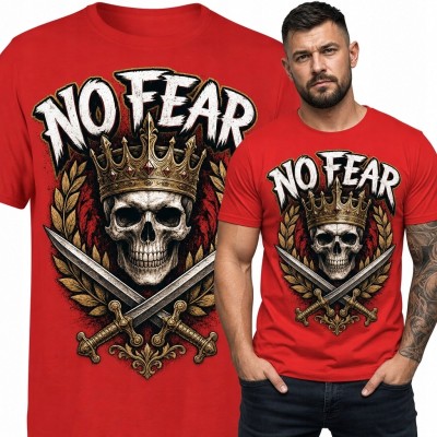 Koszulka męska z ukoronowaną czaszką „No Fear” - skrzyżowane miecze