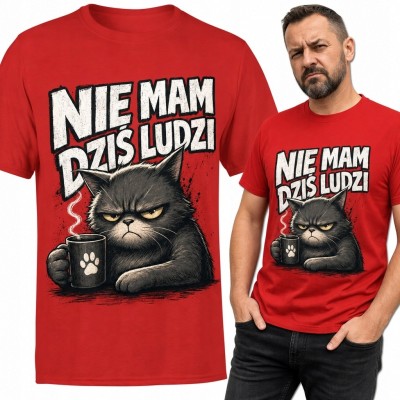 Koszulka męska z czarnym kotem „Nie mam dziś ludzi” - koci humor