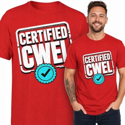 Koszulka męska z pieczęcią „Certified Cwel” - wulgarny humor