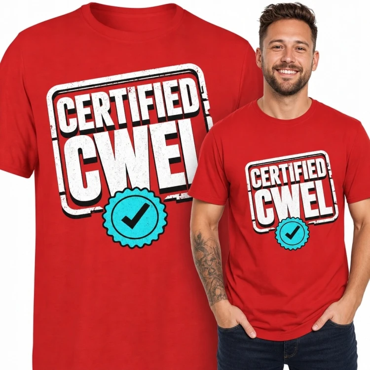 Koszulka męska z pieczęcią „Certified Cwel” - wulgarny humor
